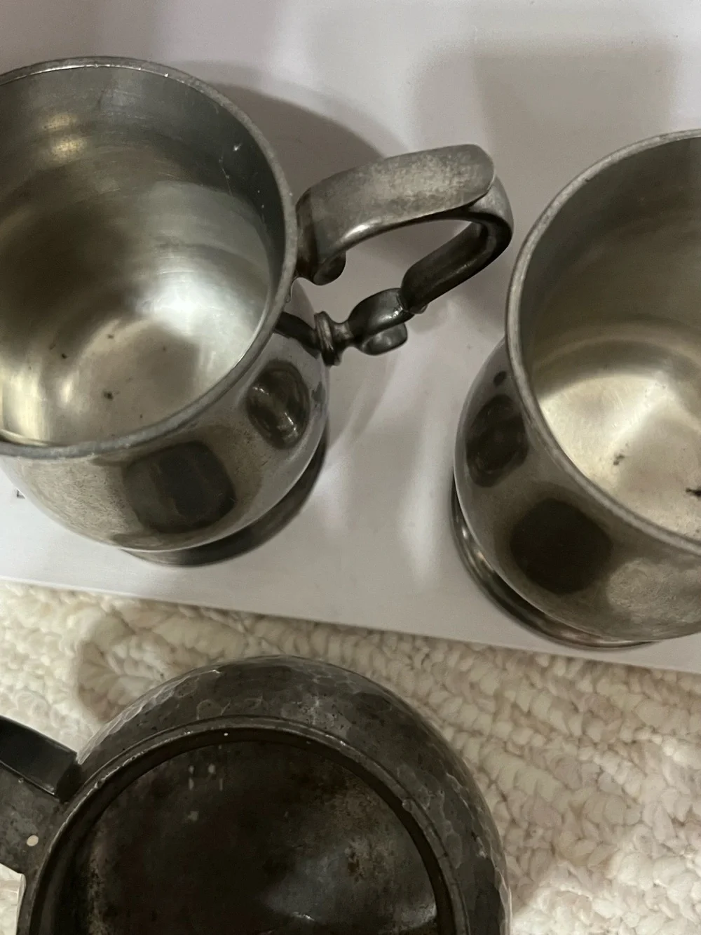 Classic 5 piece Pewter Mug and Creamer Set - Silver Toned